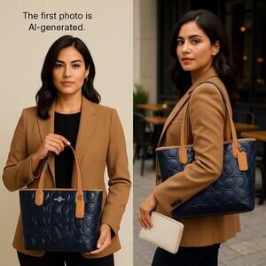 Coach Peyton F48166 Navy Tote & Ivory Leather Wristlet Bundle Excellent Sale!!!!